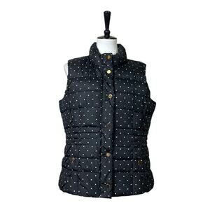 Charter Club Vest Quilted Puffer Snap Closure Black Polka Dot Women’s Size PXL